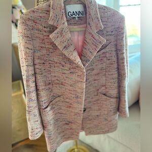 Ganni Blush Tweed Jacket with Button Detail